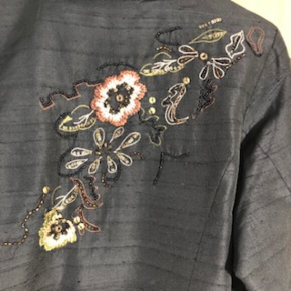 Laura Ashley Beaded Embroidered Silk Blend Jacket Petite Medium Black - Picture 2 of 11